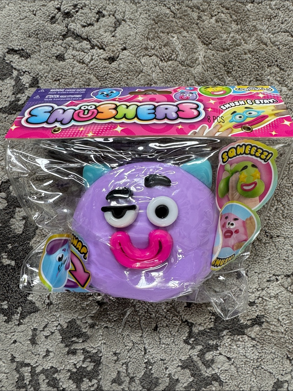 Usher Purple Squeeze Monster Plush Toy with Teal Ear Accents